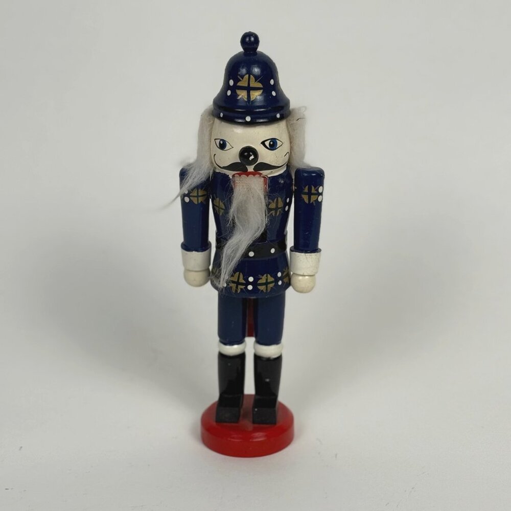 Vintage Wooden Nutcracker Blue Snowflake Hat & Uniform 10"